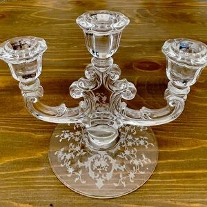 Pair of Fostoria Depression Glass Candleholders